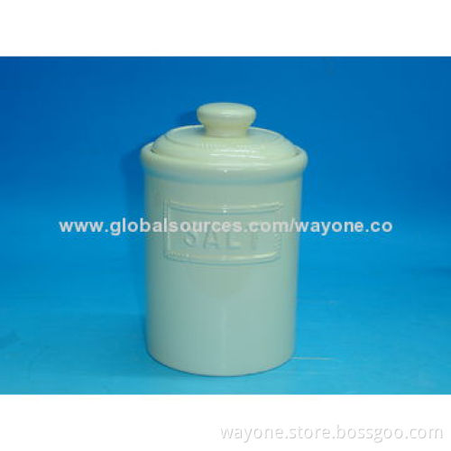Ceramic sugar jar with embossed words,food-safe,easy to take care, for tea/coffee/biscuit storage
